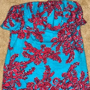 Blue and pink Lily Pulitzer off- the- shoulder top